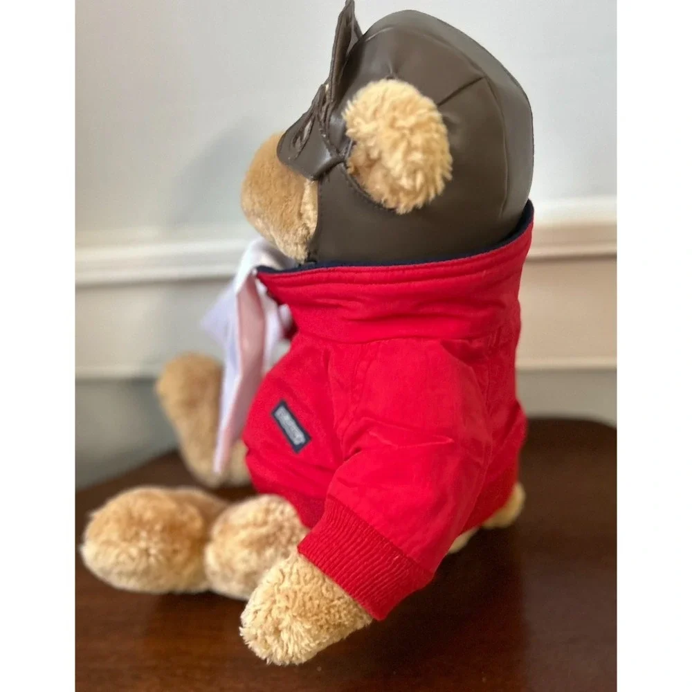 Lands End Aviator Teddy Bear Plush Red Jacket Pilot Hat Scarf Goggles Tan 13 in